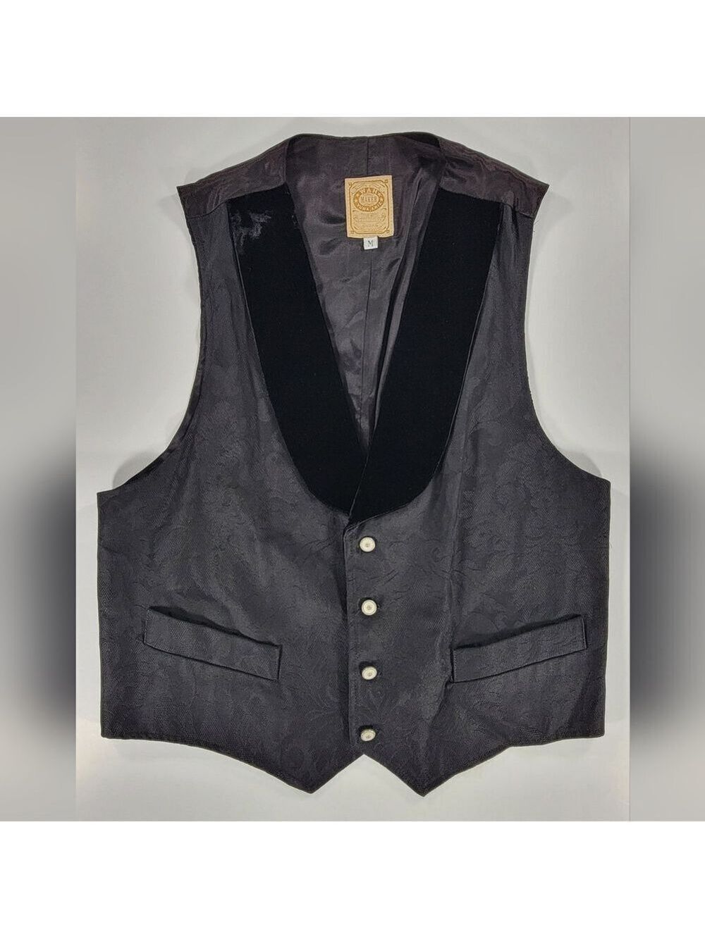 WAH Maker Men's Western Style Vest Medium Velvet Lapels Button Damask Adjustable